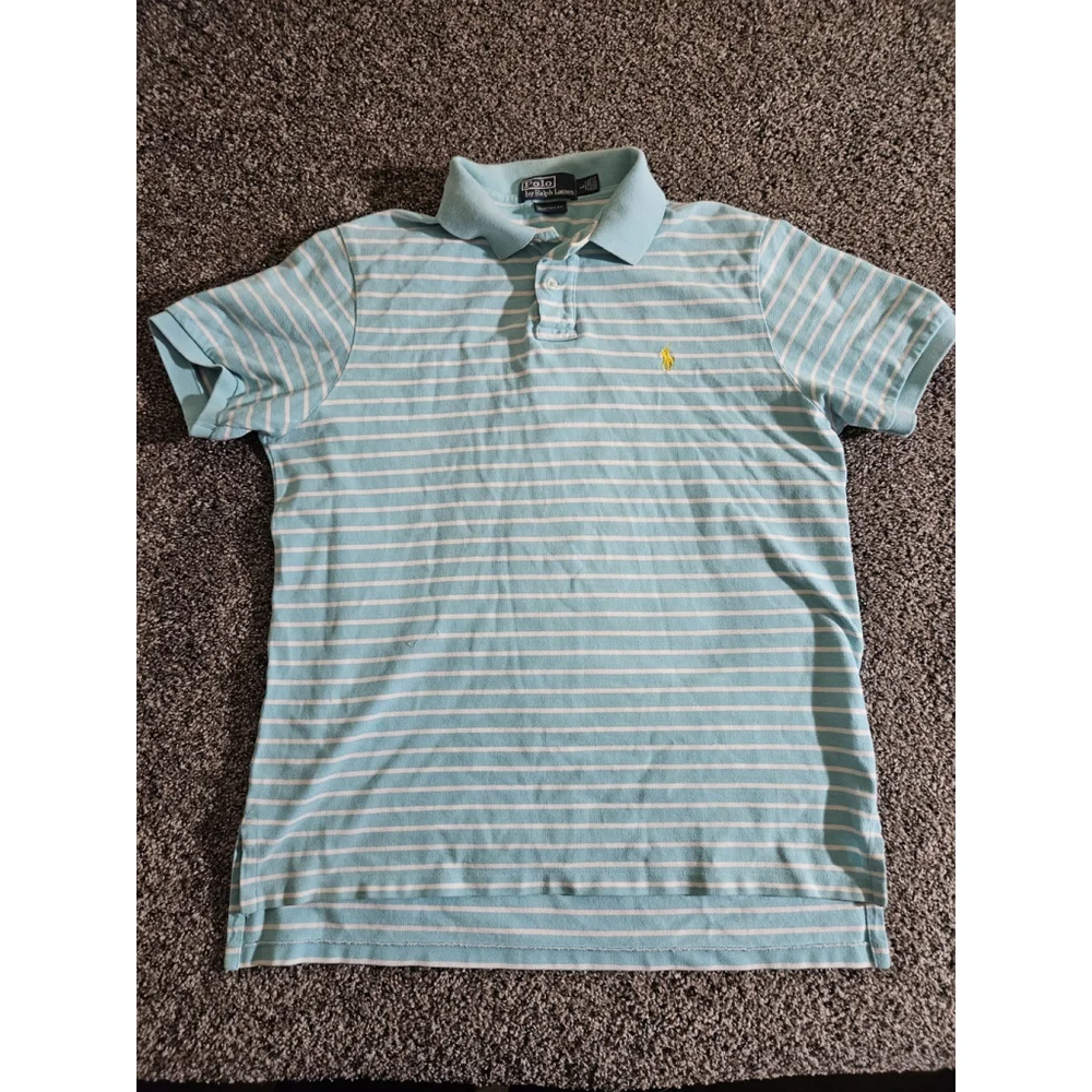 VTG Polo Ralph Lauren Shirt Men's Large Custome Fit Light‎ Blue/Yellow Pony 90s